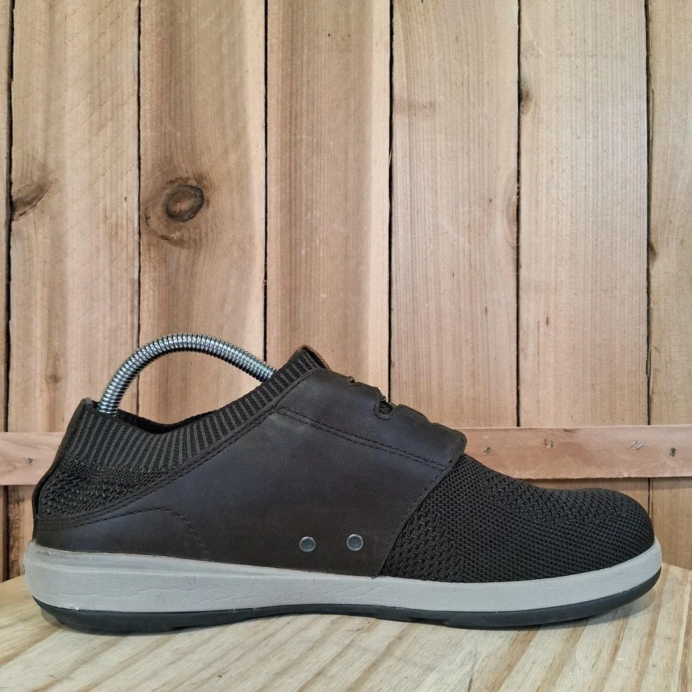 OluKai Makia Ulana Shoes Mens Size 8.5 Brown‎ Leather Knit Casual Sneakers